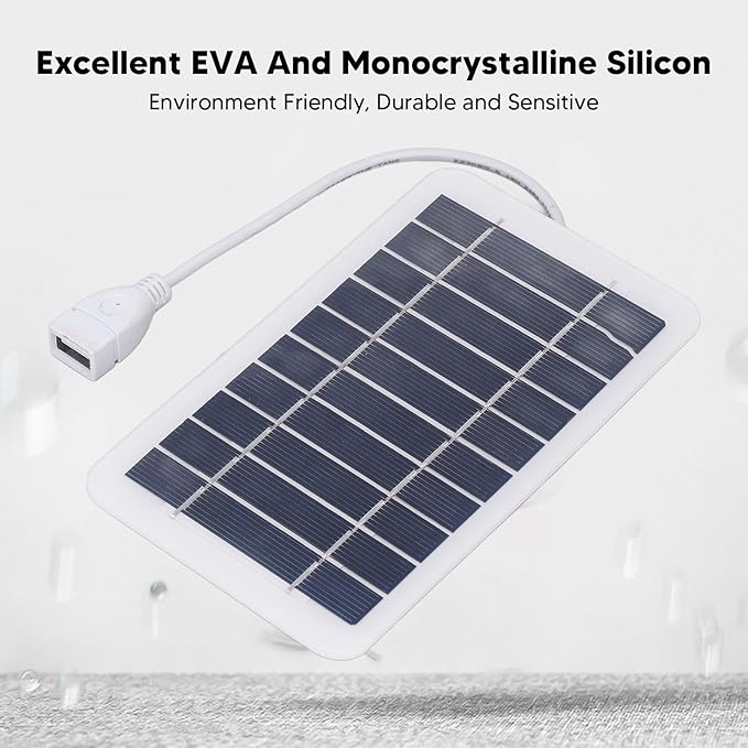 Portable Solar Charger, 2W 5V Cell Phone Solar Charger USB Solar Panel for Camera Mobile Power Pack Outdoor Camping Emergency