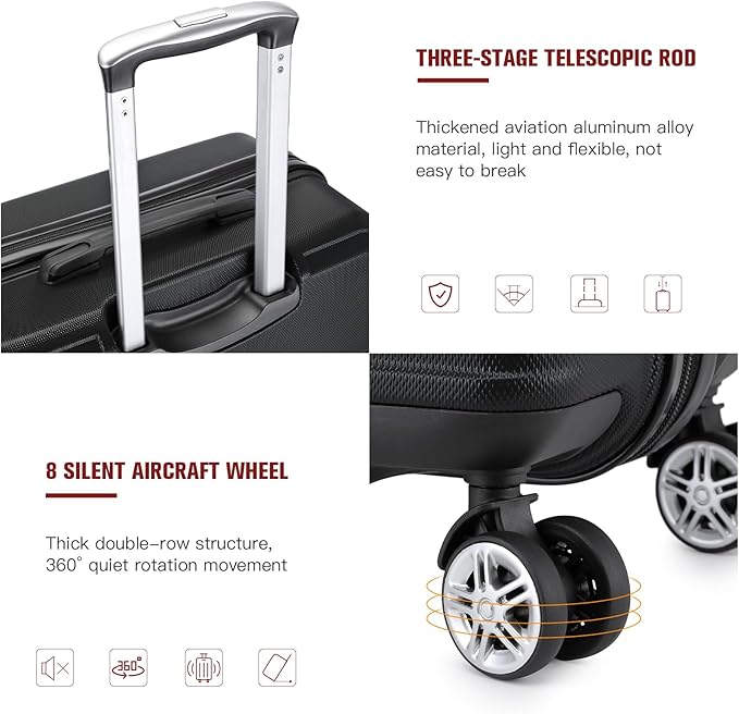 Kono 20'' Carry on Luggage Lightweight with Spinner Wheel TSA Lock Hardside Luggage Durable Small Carry on Suitcase Black