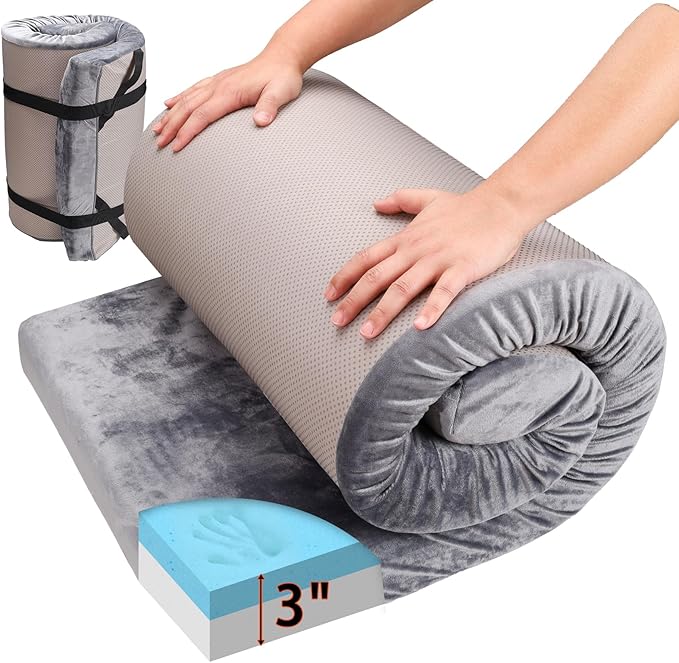 Memory Foam Sleeping Pad Camping Mattress,3 Inch Thick Portable Floor Mat for Adult Waterproof Sleeping Mat Roll Up Floor Mattress Foldable Backpacking Travel Bed for Hiking,Guest Bed