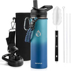 Insulated Water Bottle 20 oz, Triple Wall Vacuum Stainless Steel (Cold for 48 Hrs), Leak Proof & Non-BPA, Kids Water Bottle Jug for School with Straw Spout Lids, Cyan Blue