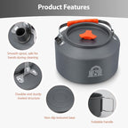 2.5L Camping Kettle Set - Camp Tea Coffee Pot with 2 Cups & Carrying Bag for Outdoor Camping Campfire Hiking Picnic & Backpacking, Gray