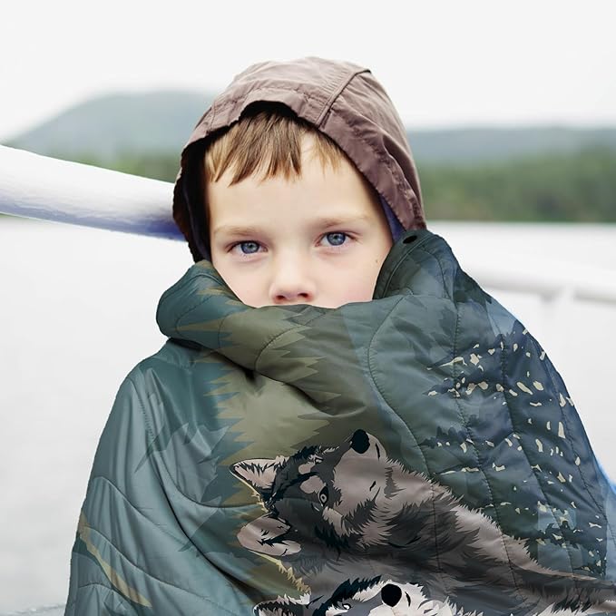 Outdoor Camping Blanket with Sherpa Lining, Extra Warm Thick Camp Blankets and Puffy Ultralight Soft Poncho DWR Camping Quilt for Cold Weather, Adventure, Sleeping, Backpacking 56"x 40"