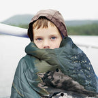 Outdoor Camping Blanket with Sherpa Lining, Extra Warm Thick Camp Blankets and Puffy Ultralight Soft Poncho DWR Camping Quilt for Cold Weather, Adventure, Sleeping, Backpacking 56"x 40"