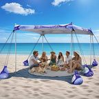 Beach Tent Sun Shelter, 10 x 10 FT Beach Canopy Tent Sun Shade, UPF50+ Tents Canopy with 8 Sandbags & 4 Stability Poles, Outdoor Tents for Camping Fishing, Jellyfish