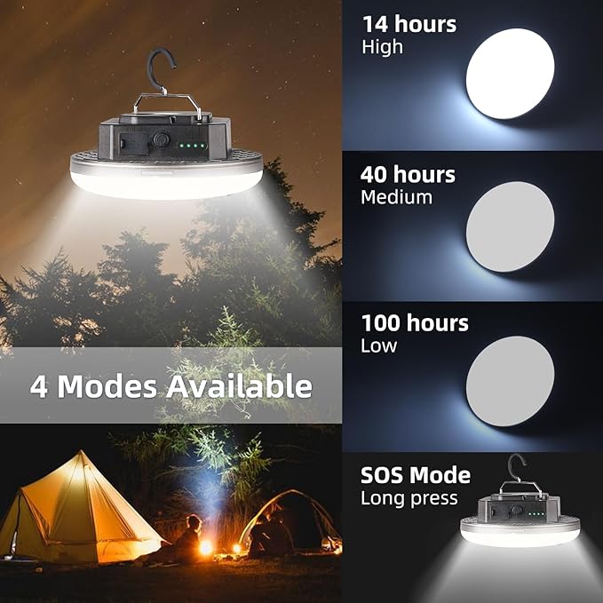 12000mAh 4000LM Camping Lights 3 Lighting Modes Bright Rechargeable LED Lamp 40W Hanging Tent Lights IPX5 Waterproof,Magnet,Power Failure Emergency Survival Kits & Christmas Day Gift