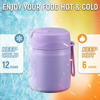 17oz Soup Thermo for Hot Food Kids Insulated Vacuum Food Jar with Stainless Steel Spoon Wide Mouth Thermo Leakproof Lunch Food Container Kids Hot Lunch Box (Purple)