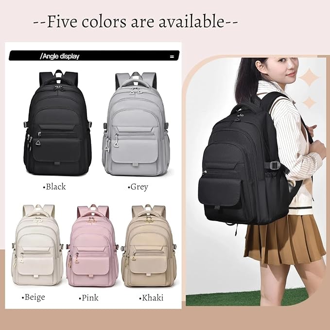 Backpack for Girls, Solid-Color School Backpack for Kids Students, Aesthetic Girls Bookbag for Elementary School Travel Daypack,Pink