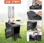 Camping Tent Stove – Portable Wood Burning Stove for Outdoor Camping, Hiking, Ice Fishing, and Hunting – Lightweight & Compact Design, Durable Stainless Steel Construction with Chimney Pipe