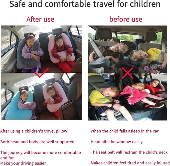 FHSGGP Travel Pillow Car Pillow Kid Car Sleeping The Sleeping Aid for Adults and Kids on Road Trips Kids Travel Pillow Red