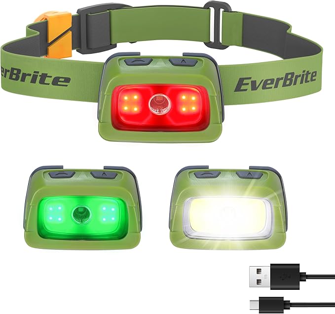 EverBrite Rechargeable Headlamp, 350 Lumens Headlamp with Red Light and Memory Function, 7 Modes Running Headlamp, Bright Headlamps for Camping, Fishing, Hunting, Night Vision