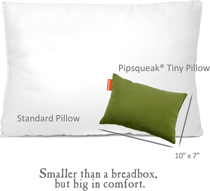 Pipsqueak Microfiber Pillow - Small, Mini, Tiny - 11 x 7 in - Perfect for Travel, Cars, Airplanes, Camping, Dogs, Toddlers, Kids, Lumbar, Knees and Neck - Ages 2 Yrs and Up