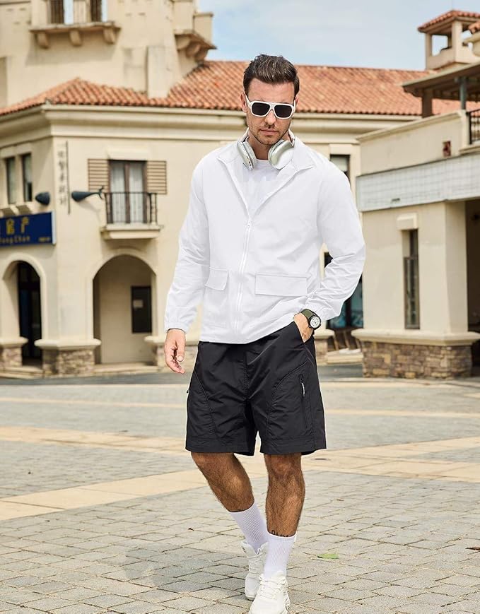 SEGANUP Men's Lightweight Windbreaker Jacket Outdoor Workout Windproof Dustproof Jacket Golf Hiking Wind Breaker with Pockets