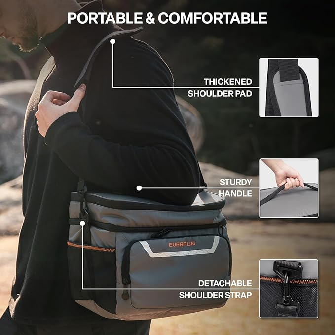 EVERFUN Small Cooler Lunch Box Mini Leak-Proof Soft Double Deck 24 Can Personal Insulated Collapsible Portable Waterproof Lunch Bag Ice Chest for Men Women Work Travel Car Picnic Beach