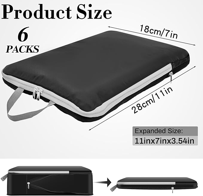 Hosuly 6 Pcs 17.3 x 12.6'' Compression Packing Cube Bag Extra Large Travel Expandable Space Saving Organizers XL for Luggage Storage(Black)