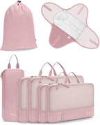 WANDF 7 Set Compression Packing Cubes for Travel, Shirt Folder for Wrinkle-Free, Suitcase Organizer Bags Set for Carry-On Checked Luggage Duffle Bag Women Men(Pink)