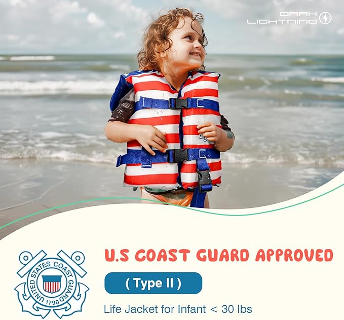 Dark Lightning USCG Approved Infant Life Jacket 0-30 lbs, Swim Vest for Baby/Toddlers 1-3 Year Old 20-30 lbs,Toddler Floaties for Pool Swimming,Boating,Beach,Puddle
