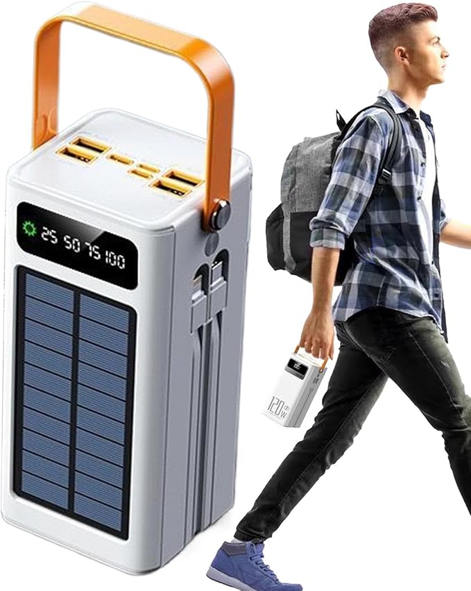 High-Capacity Solar Battery Banks, 120W External Power Packs, 50000mAh Survival Gear, Built-in Cable Chargers, Multi-Output Portable Stations