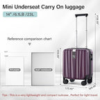 Hanke 14 Inch Underseat Carry On Luggage with Wheels Hard Shell Suitcases Lightweight Small Luggage for Weekender Mini Suitcase Carry On Bag Travel Luggage for Travel Rolling Suitcase.(Purple)