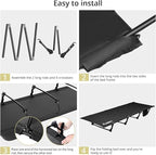 Ultralight Camping Cot Save Effort, Comfortable Camping Bed Supports 275 Lbs with Side Pocket, Compact Portable Backpacking Cot for Hiking, Travel, Truck, Beach, Office, Black