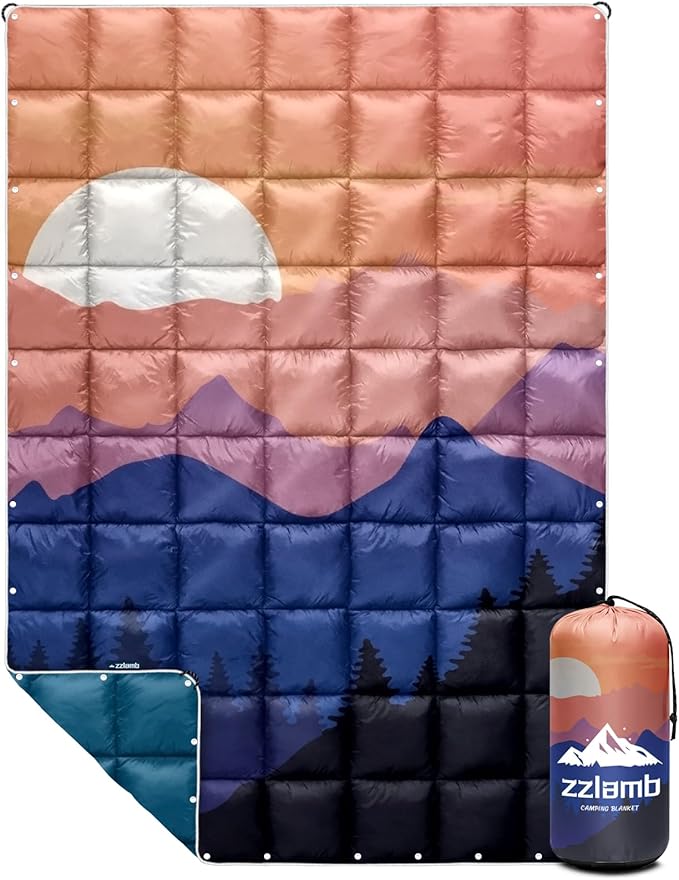 zzlamb Camping Blanket, Outdoor Lightweight Travel Blanket Puffy Portable Down Alternative, Windproof Warm Cloak with Snaps, Cozy Quilt Backpacking Picnic RV Plane Car Hammock Beach Climbing