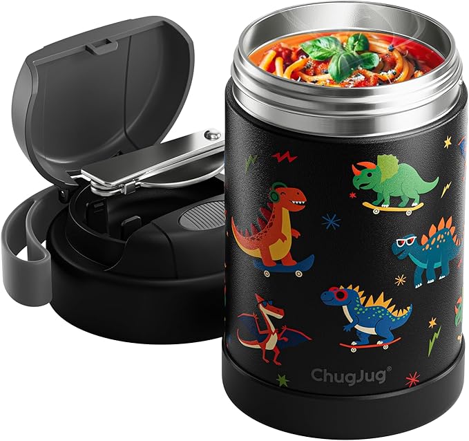 15 oz Soup Thermo for Hot Food Kids Insulated Food Jar with Spoon, Lunch Thermo Container, Width Mouth Vacuum Stainless Steel Food Thermo for School Travel, Leakproof, Easy to Open(Black)