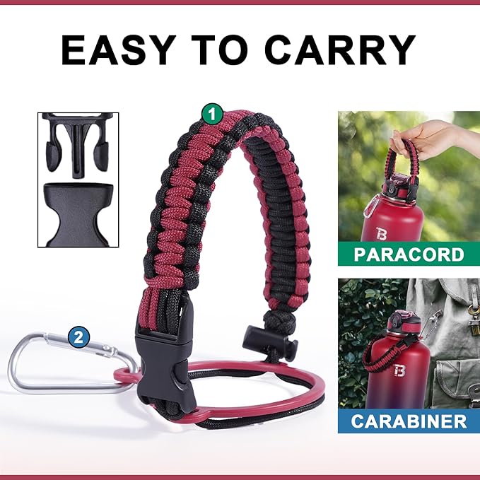 32oz Insulated Water Bottle with Straw Lid & Spout Lid & Paracord Handle, Stainless Steel Water Bottle Wide Mouth, Double Wall for Women Men Gym Fitness Outdoor