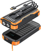 MINRISE Solar Power Bank 40000mAh, Portable Charger PD 20W Fast Charging Solar Charger Power Bank Built in 4 Cables and USB-C in/Output, Camping Essentials External Battery Pack with Flashlights