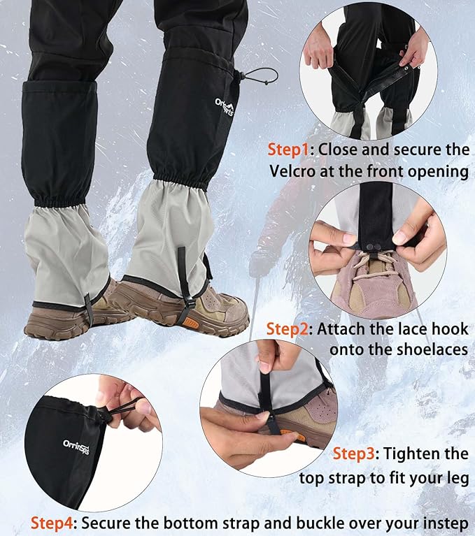Waterproof Leg Gaiters for Men Women, Adjustable Snow Boot Gators for Hiking, Skiing, Hunting, Outdoor Adventures