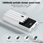 Portable Charger with Built in Cables,High Speed Power Bank 10000mAh Travel Battery Pack 5 Outputs 3 Inputs Portable Phone Charger Backup Battery for iPhone, Samsung, iPad,Tablets (White)