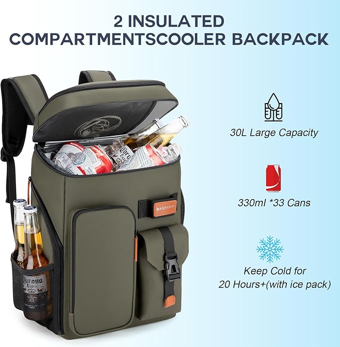 Insulated Cooler Backpack,33/45 Cans Multifunctional Double Deck Leakproof Cooler Bag with Sternum Strap,Large Capacity Lightweight Travel Camping Beach Backpack