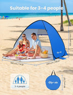 Glymnis Pop Up Beach Tent Beach Shade Tent for 1-4 Persons Sun Shelter UPF 50+ Enclose Zipper Door Portable Easy Up Beach Tent