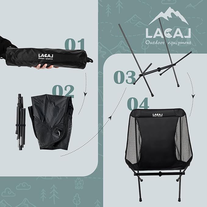Ultra-Light Folding Camping Chair, All-Aluminum Frame, Surper Breathable Fabric, Easy to Carry, Compact Storage Size (2, Black)