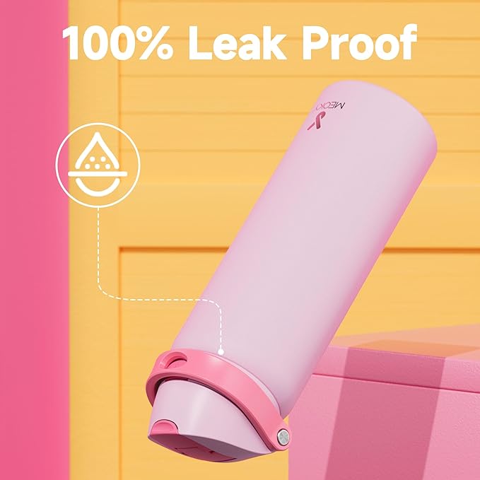 32 oz Insulated Water Bottle for Sports: Meoky Stainless Steel Water Bottle with 2-in-1 Straw and Spout Lid - Leak Proof, Cold for 24 Hours, Protective Silicone Base, BPA-Free for Women Gym, Blush