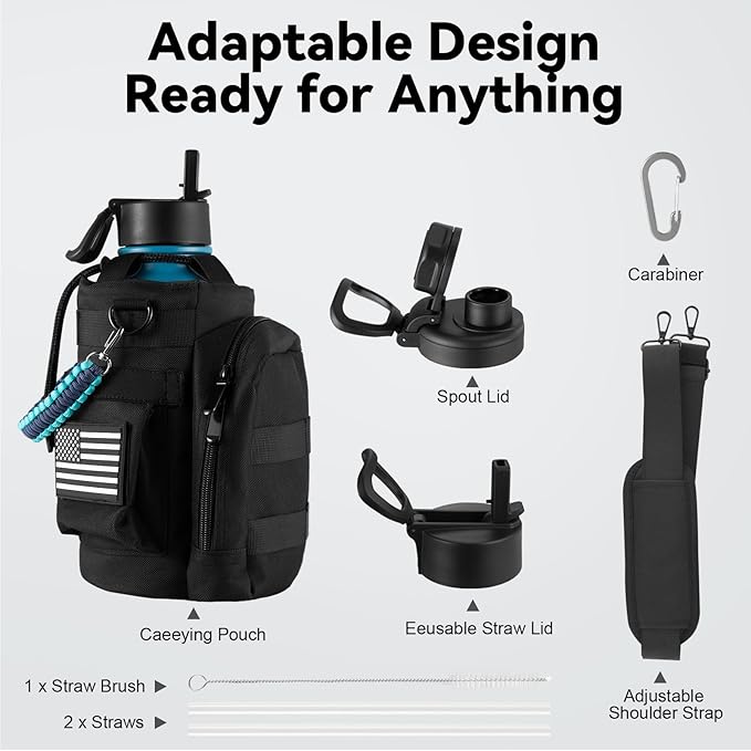 KXIAOCHEN Insulated Water Bottle, Stainless Steel Water Bottle, 2 Lids (Straw and Handle Lid),Wide Mouth Metal Water Bottles Keep Hot and Cold, Double Walled, Thermo Mug, Metal Canteen