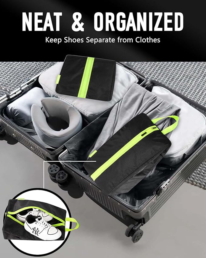GLORIEROO Smell Proof Shoe Bags for Travel-Soccer Cleat Bag Smell Proof with Active Carbon Fabric | Odor-Absorbing Water-Resistant Track Shoe bags for Sports (Black & Grey, UP TO US14)