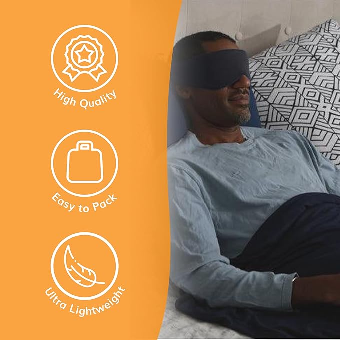 Happyluxe Escape Sleep Mask - Buttery Soft Airplane Eye Mask for Sleeping or Napping in Bed. Machine Washable. - Jet Black, Made in USA