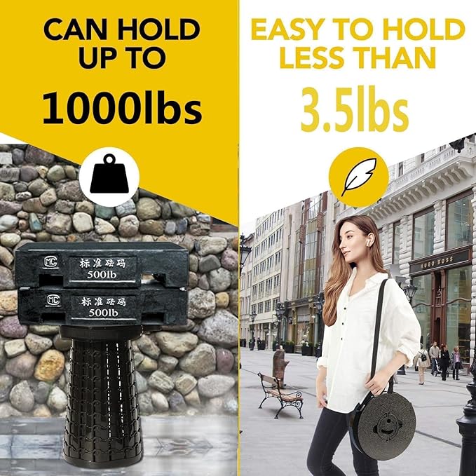 ALEVMOOM Upgraded 19.7" Collapsible Stool with Thickened Cushion, Telescoping Stool Foldable for Adults, 1000lbs Max Weight, Heavy Duty Portable Chair for Outdoor Travel&Camping