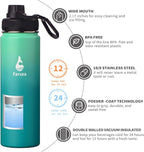 Farsea Insulated Water Bottle With Paracord Handle, Protective Silicone Boot and 2 Lids (Straw Lid & Spout Lid), Stainless Steel Water Bottle Wide Mouth, Double Wall Sweat-Proof BPA-Free, 24 oz