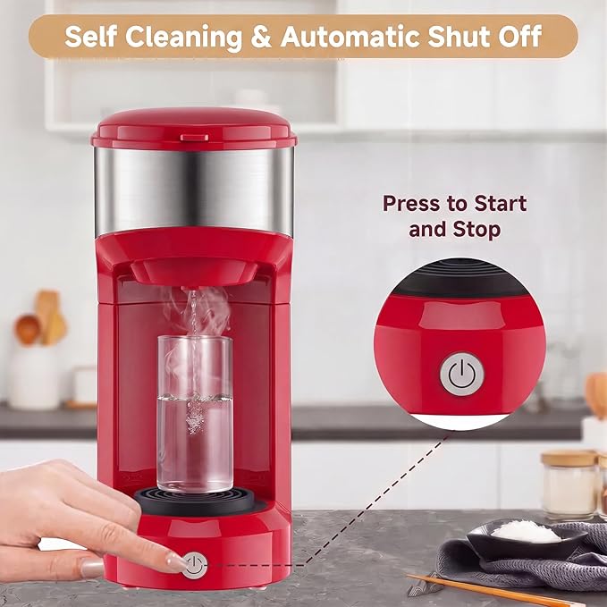 Single Serve Coffee Maker, 2 in 1 Brewer for K Pod & Ground Coffee, 90s Rapid Brew 6 to 14oz Capacities with Auto Shut Off, Small Compact Design for Home Office Travel Camping (Red)
