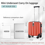Hanke 14 Inch Underseat Carry On Luggage with Wheels Hard Shell Suitcases Lightweight Small Luggage for Weekender Mini Suitcase Carry On Bag Travel Luggage for Travel Rolling Suitcase.(Orange)