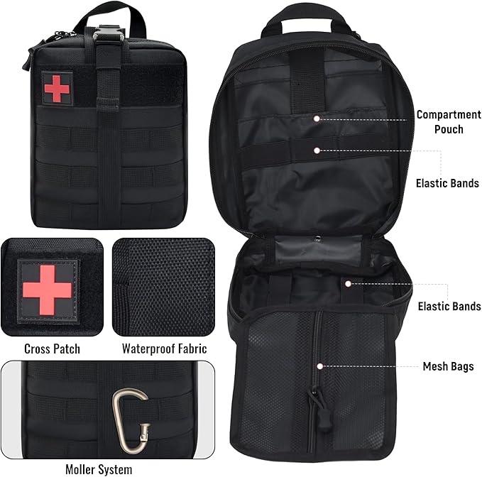 Survival First Aid Kit, MOLLE Medical Pouch Tactical First Aid Kit for Home, Car, Hiking, Travel, Camping, Black
