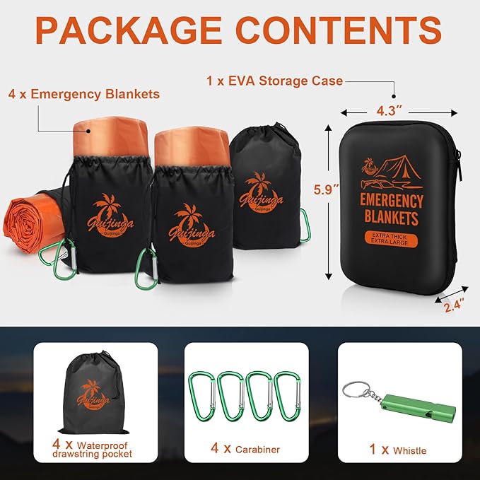 Emergency Blankets for Survival, 2-Pack/4-Pack Space Blankets, Gigantic & Extremely Thick Survival Blanket, Suitable for Outdoor Survival, Camping, and Hiking