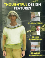 HENNCHEE Mosquito Suits for Adult, Mesh Net Bug Hooded Jacket Pant, Outdoor Full Body Protection Mosquito Proof Clothing