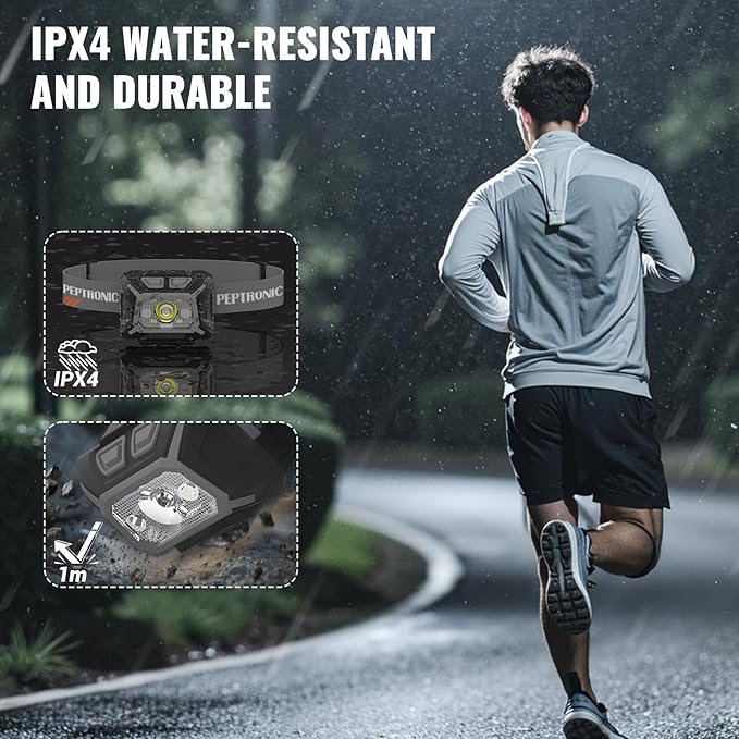 Camping Headlamp Dual Power (Rechargeable/3AAA Batteries Included), LED Dimming Head Lamp Waterproof 60° Adjustable Head Light 9 Modes Red White Green Light for Hiking, Running, Cycling