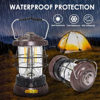 UniqueFire Retro Camping Lantern Rechargeable 1500LM 2 Modes Dimmable,Portable Electric Hurricane Lamp Hands-Free Flashlight,5000 mA High Capacity Battery LED Lanterns for Power Outages Indoor