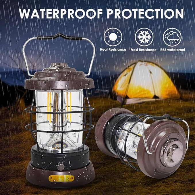 UniqueFire Retro Camping Lantern Rechargeable 1500LM 2 Modes Dimmable,Portable Electric Hurricane Lamp Hands-Free Flashlight,5000 mA High Capacity Battery LED Lanterns for Power Outages Indoor