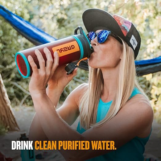 GRAYL GeoPress 24 oz Water Purifier Bottle - Filter for Hiking, Camping, Survival, Travel (Wanderer Red)