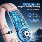 ChillGo Portable Neck Fan - 8400 RPM Enlarged Turbo Airflow - 5200mAh Personal Rechargeable Cooling Wearable Fan - Max 16H, 4 Speeds, Foldable, LED Display - Great Gifts for Men Women - 2nd Gen Pink