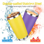 20 oz Tumbler with Lids and Straws, Stainless Steel Insulated Travel Coffee Mug, Double Wall Vacuum Insulated Tumblers, Powder Coated Coffee Tumbler for Cold & Hot Drinks (Yellow)