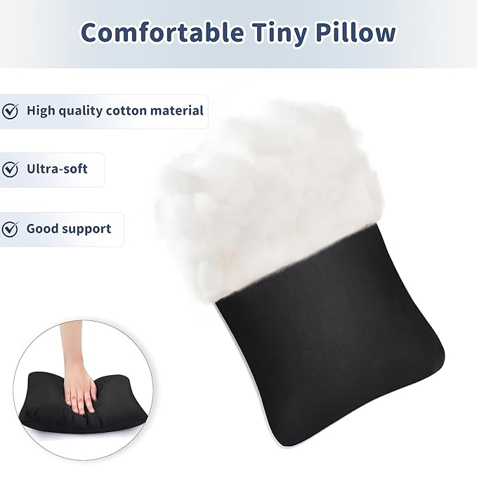 Pro Goleem Small Pillow 11’’x6’’x2.5’’ for Camping and Traveling with Name Tag Mini Tiny Pillow for Kids Sleeping and Chair Car Air Nap Neck Lumbar Knee Rest Pillows, Black